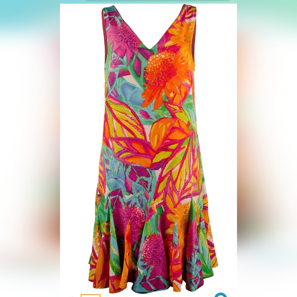 Ralph Lauren V Neck Drop Waist Floral Dress/Size 12P